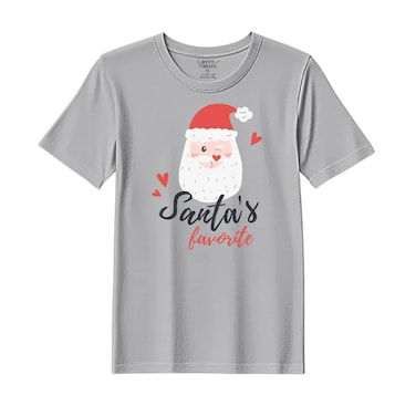 BYFT Threads Medium Grey Polycotton T-Shirt - Christmas "Santa's Favorite" Printed Design, Premium Holiday Collection