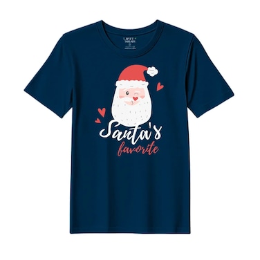 BYFT Threads XXL Navy Blue Polycotton T-Shirt - Christmas "Santa's Favorite" Printed Design, Premium Holiday Collection