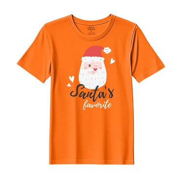 BYFT Threads Large Orange Polycotton T-Shirt - Christmas "Santa's Favorite" Printed Design, Premium Holiday Collection