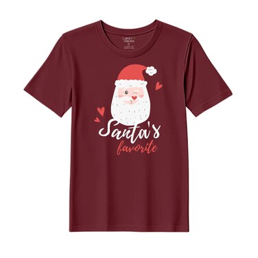 BYFT Threads Large Pomegranate Polycotton T-Shirt - Christmas "Santa's Favorite" Printed Design, Premium Holiday Collection