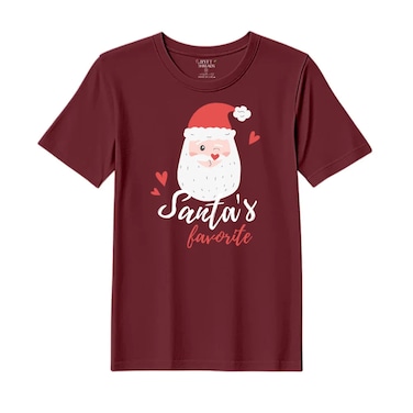 BYFT Threads XXL Pomegranate Polycotton T-Shirt - Christmas "Santa's Favorite" Printed Design, Premium Holiday Collection