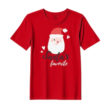 BYFT Threads XXL Red Polycotton T-Shirt - Christmas "Santa's Favorite" Printed Design, Premium Holiday Collection