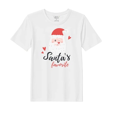 BYFT Threads Medium White Polycotton T-Shirt - Christmas "Santa's Favorite" Printed Design, Premium Holiday Collection