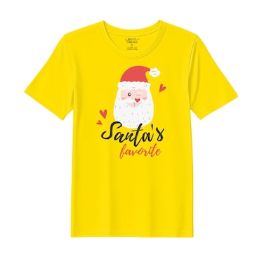 BYFT Threads XL Yellow Polycotton T-Shirt - Christmas "Santa's Favorite" Printed Design, Premium Holiday Collection