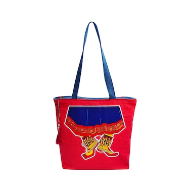The Purani Jeans Artistic &amp; Elegant Denim Tote Bag, "Red" Multi-purpose Bag (Set of 01)