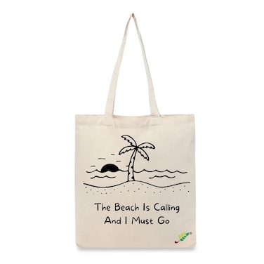 BYFT Tote Bag - The Beach is Calling Printed Stylish Carry-All Cotton Bag Set of 01