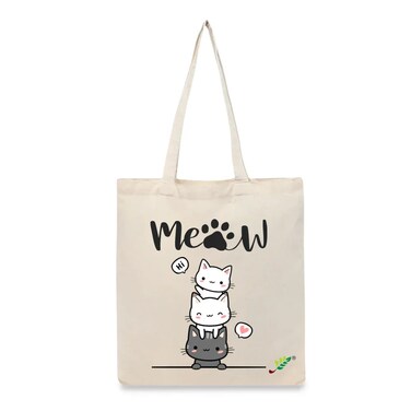 BYFT Tote Bag - Hi Meow Printed Stylish Carry-All Cotton Bag Set of 01