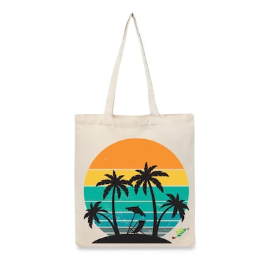 BYFT Tote Bag - Sunset &amp; Palms Printed Stylish Carry-All Cotton Bag Set of 01