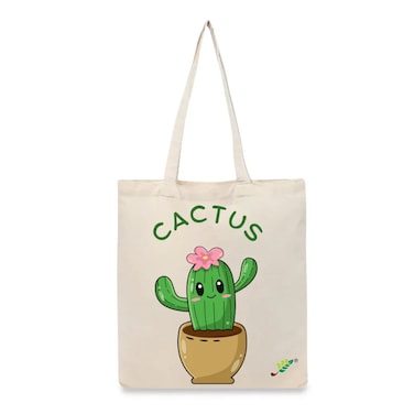 BYFT Tote Bag - Happy Cactus Printed Stylish Carry-All Cotton Bag Set of 01
