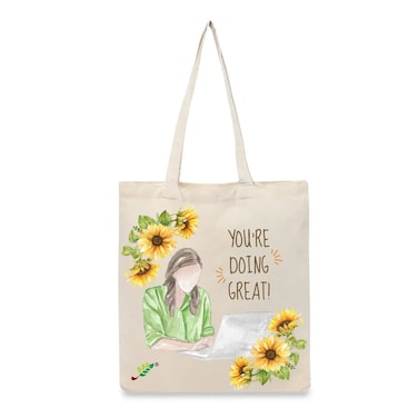 BYFT Tote Bag - You're doing great Printed Stylish Carry-All Cotton Bag Set of 01