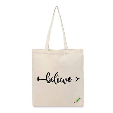 BYFT Tote Bag - Believe Printed Stylish Carry-All Cotton Bag Set of 01