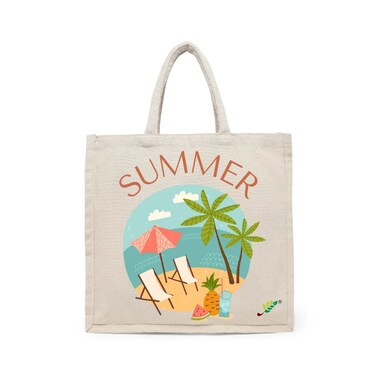 BYFT Tote Bag - Summer Beach  Printed Stylish Carry-All Cotton Canvas Bag Set of 01