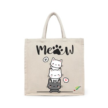 BYFT Tote Bag - Hi Meow  Printed Stylish Carry-All Cotton Canvas Bag Set of 01