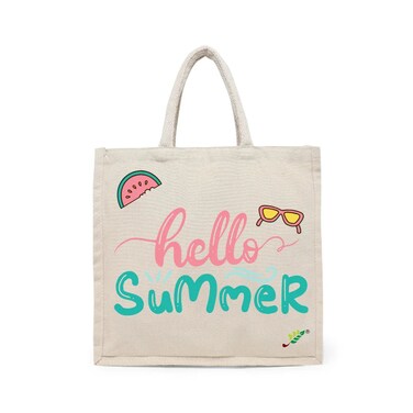 BYFT Tote Bag - Hello Summer 2   Printed Stylish Carry-All Cotton Canvas Bag Set of 01
