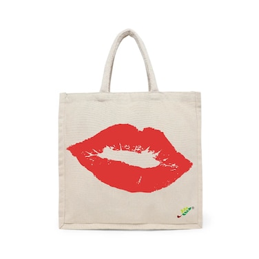 BYFT Tote Bag - Red Lip Signature  Printed Stylish Carry-All Cotton Canvas Bag Set of 01