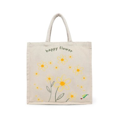BYFT Tote Bag - Happy Flower  Printed Stylish Carry-All Cotton Canvas Bag Set of 01