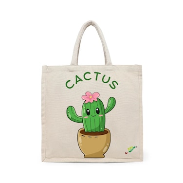 BYFT Tote Bag - Happy Cactus  Printed Stylish Carry-All Cotton Canvas Bag Set of 01