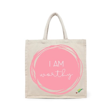 BYFT Tote Bag - I am worthy  Printed Stylish Carry-All Cotton Canvas Bag Set of 01