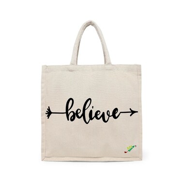 BYFT Tote Bag - Believe  Printed Stylish Carry-All Cotton Canvas Bag Set of 01