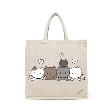 BYFT Tote Bag - Cute Kitty  Printed Stylish Carry-All Cotton Canvas Bag Set of 01