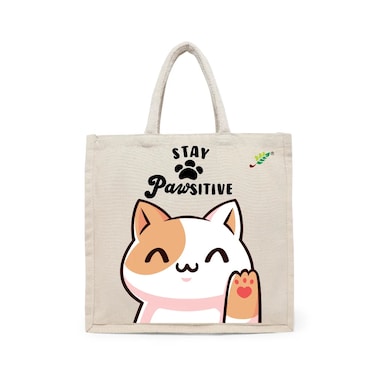 BYFT Tote Bag - Stay Pawsitive  Printed Stylish Carry-All Cotton Canvas Bag Set of 01