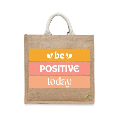 BYFT Tote Bag - Be Positive Today Printed Stylish Carry-All Laminated Jute Bag With Gusset Set of 01