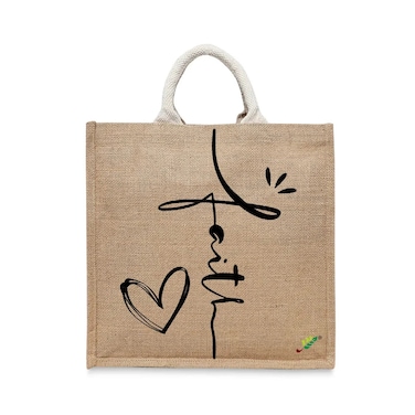 BYFT Tote Bag - Faith Printed Stylish Carry-All Laminated Jute Bag With Gusset Set of 01