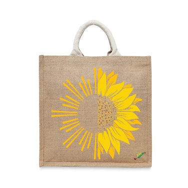 BYFT Tote Bag - Sunflower Printed Stylish Carry-All Laminated Jute Bag With Gusset Set of 01