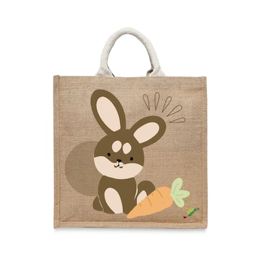 BYFT Tote Bag - Rabbit with Carrot Printed Stylish Carry-All Laminated Jute Bag With Gusset Set of 01