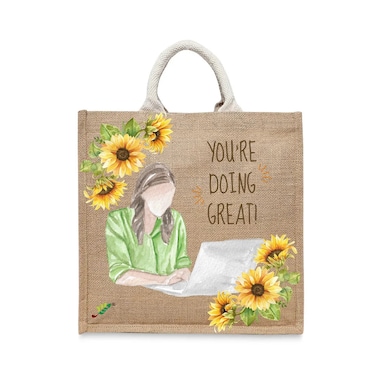 BYFT Tote Bag - You're doing great Printed Stylish Carry-All Laminated Jute Bag With Gusset Set of 01