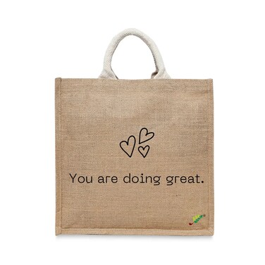 BYFT Tote Bag - You are doing great Printed Stylish Carry-All Laminated Jute Bag With Gusset Set of 01