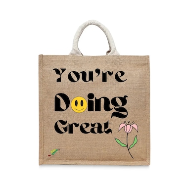 BYFT Tote Bag - You're doing great 2 Printed Stylish Carry-All Laminated Jute Bag With Gusset Set of 01