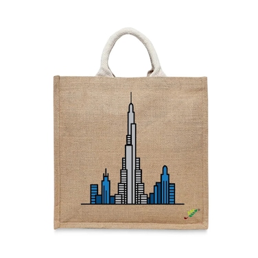BYFT Tote Bag - Dubai Rise Printed Stylish Carry-All Laminated Jute Bag With Gusset Set of 01