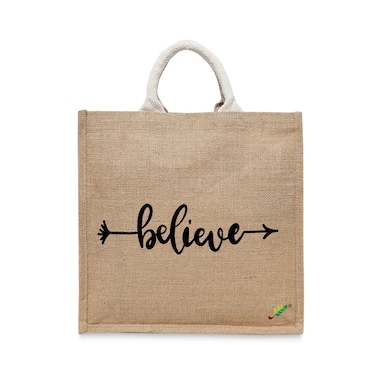 BYFT Tote Bag - Believe Printed Stylish Carry-All Laminated Jute Bag With Gusset Set of 01