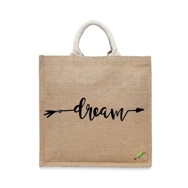 BYFT Tote Bag - Dream Printed Stylish Carry-All Laminated Jute Bag With Gusset Set of 01