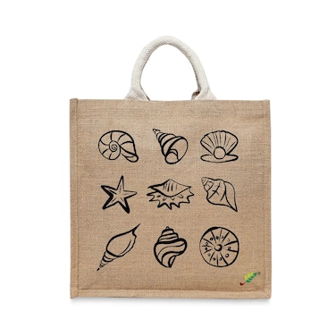 BYFT Tote Bag - Ocean Gems Printed Stylish Carry-All Laminated Jute Bag With Gusset Set of 01