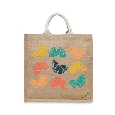 BYFT Tote Bag - Citrus Printed Stylish Carry-All Laminated Jute Bag With Gusset Set of 01