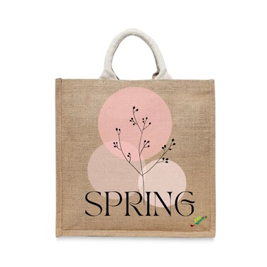 BYFT Tote Bag - Spring Printed Stylish Carry-All Laminated Jute Bag With Gusset Set of 01