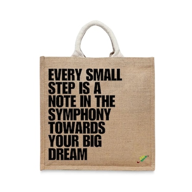 BYFT Tote Bag - Every Small Step is a note Printed Stylish Carry-All Laminated Jute Bag With Gusset Set of 01