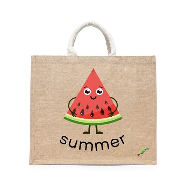 BYFT Tote Bag - Summer Watermelon Slice Printed Stylish Carry-All Laminated Jute Bag With Gusset Set of 01