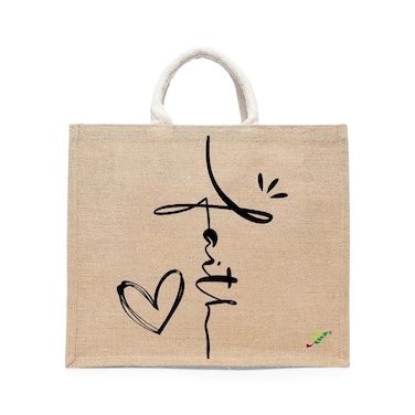 BYFT Tote Bag - Faith Printed Stylish Carry-All Laminated Jute Bag With Gusset Set of 01