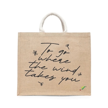 BYFT Tote Bag - To Go Where the wind takes you Printed Stylish Carry-All Laminated Jute Bag With Gusset Set of 01