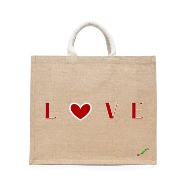 BYFT Tote Bag - Love Printed Stylish Carry-All Laminated Jute Bag With Gusset Set of 01