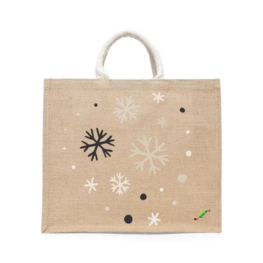 BYFT Tote Bag - Snowflakes Printed Stylish Carry-All Laminated Jute Bag With Gusset Set of 01