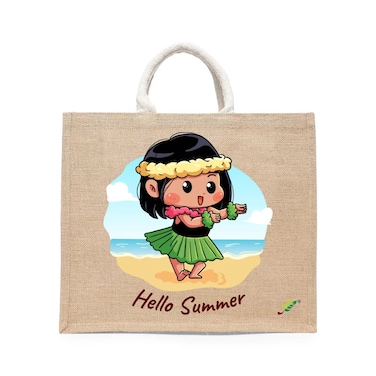 BYFT Tote Bag - Little Island Dancer Printed Stylish Carry-All Laminated Jute Bag With Gusset Set of 01
