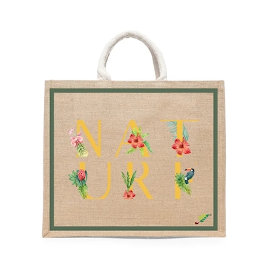 BYFT Tote Bag - Nature Printed Stylish Carry-All Laminated Jute Bag With Gusset Set of 01