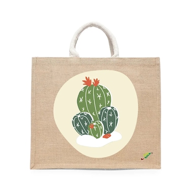 BYFT Tote Bag - Cactus Printed Stylish Carry-All Laminated Jute Bag With Gusset Set of 01