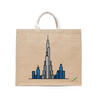 BYFT Tote Bag - Dubai Rise Printed Stylish Carry-All Laminated Jute Bag With Gusset Set of 01