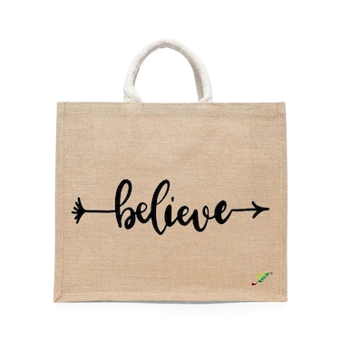 BYFT Tote Bag - Believe Printed Stylish Carry-All Laminated Jute Bag With Gusset Set of 01