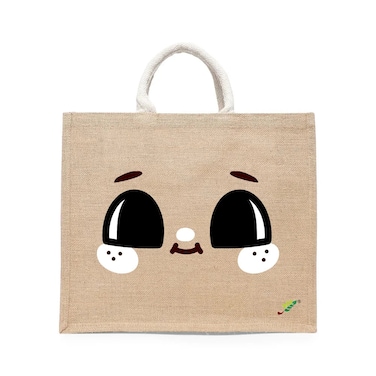 BYFT Tote Bag - Cute Wide-Eyed Printed Stylish Carry-All Laminated Jute Bag With Gusset Set of 01